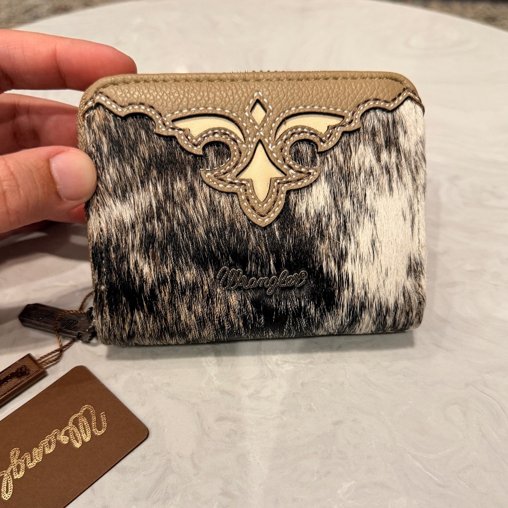 Wrangler Genuine Hair-On Cowhide Zip-Around Wallet Khaki